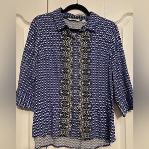 Isaac Mizrahi Blue and Black Geometric Button Down Shirt